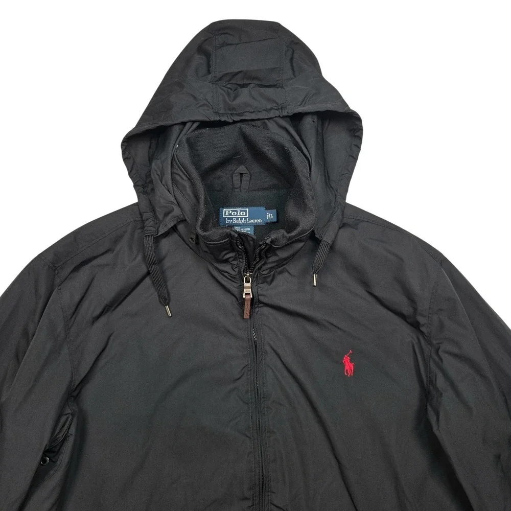 Vtg Polo‎ Ralph Lauren Jacket Fleece Lined Mens Large Black Removeable Hooded